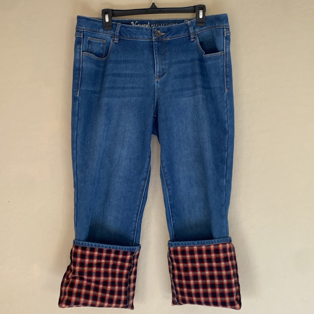 Natural Reflections Straight Leg Jeans with Plaid Cuff - Blue